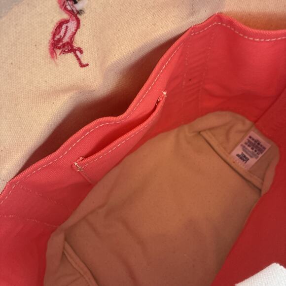 Lands End Boat Tote Large Canvas Bag 6 Pocket Pink Flamingo Embroidered Beach - Picture 4 of 11